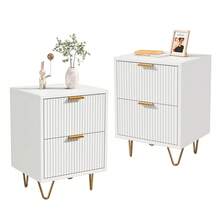 Juego de mesita de noche de 2 piezas, moderna mesa auxiliar de dos cajones, tocador ranurado con patas resistentes en forma de U, mueble de almacenamiento decorativo para sala de estar, dormitorio y oficina, blanco, 40x40x55cm - Blanco - Ver 7
