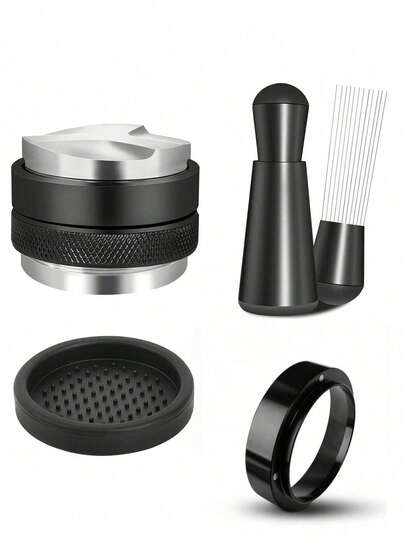 4pcs Coffee Accessories Set, Coffee Tamper With Adjustable Scale, Pressure-Type Powder Distributor, Round Mat, Coffee Dosing Ring, Professional Office & Home Coffee Tools