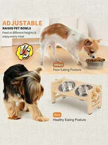 PETSIN Adjustable Elevated Cat Bowls Stand With 2 Stainless Steel Bowls, Tilted Raised Pet Feeder And Water Dispenser, Non-Slip Base, Suitable For Small Dogs And Adult Cats - Beige - View 3