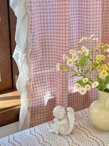 1片/2片复古格子布窗帘，带荷叶边，甜美美式风格半截窗帘，适用于厨房、小窗户、隔断 - 彩色 - 查看 6