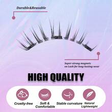 1对磁性假睫毛套装，含专业镊子，可重复使用，无需胶水，漫画风格，自然纤长蓬松，柔软轻盈，轻薄眼妆工具，3-14毫米 - 尖尾漫畫款 - 查看 6