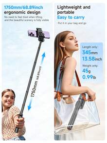AXNEN 70-Inch Automatic Tripod, Automatic Folding Phone Tripod With Detachable Rotatable Phone Holder And Wireless Remote, Selfie Stick Tripod, 360° Vertical And Horizontal Rotation, Compatible With IPhone/Android Phones (Black) - Multicolor - View 10