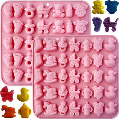 Silicone Baby Footprint, Milk Bottle, Pacifier, Cradle Bear Shaped Chocolate Candy Mold, Suitable For Baby Shower, Party, Cake, Cupcake Decoration