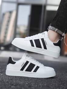 男女通用休闲运动鞋、滑板鞋、四季鞋、健身训练鞋、户外休闲鞋、条纹设计、系带 - 白色 - 查看 5