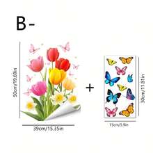 1/5 Sets Spring Vibrant Tulip & Butterfly Window Stickers, Reusable PVC Double-Sided Static Cling Window Decor Stickers, Suitable For Bedroom, Living Room, Study And Office Decor, Also Prevent Collision And Bird Strike - Multicolor - View 13