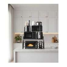 Expandable Double-Layer Oven/Microwave Rack, Expandable Microwave Stand, Kitchen Utensil And Cutlery Rack, Storage Rack For Pantry, Countertop, Cafe, Office And Bedroom. - Black - View 11
