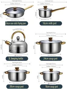 2026 New 18-Piece Stainless Steel Cookware Set| All-In-One Kitchen Pots & Pans Combo With Frying Pan, Soup Pot, Milk Pot & Whistling Kettle| Durable, Heat-Resistant Cookware For Home Cooking & Family Meals,Pink - Hồng - Xem 4