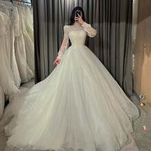 Charming Sexy Long Sleeves Lace Appliqué A Line Tulle Formal Wedding Dress,Registry Office Dresses Bridal Gown,Evening Party Dress Birthday Party Dress Country Wedding,Romantic Church Ceremony Wedding Dress,Suitable For Wedding,Dating,Party,Singles' Party,Vacation,Formal Occasions,Dinner Dress,Prom Dress,Homecoming Dess,Cocktail Party,Wedding Guest Dress,Graduation - 白色 - 查看 6