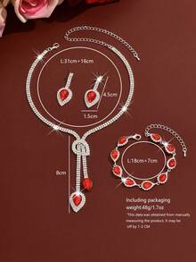 1 Set de joyería con aretes, collar y pulsera con gotas de agua y rhinestones, apropiado para uso diario, bodas, banquetes y fiestas de mujer - conjunto de joyas - Ver 8
