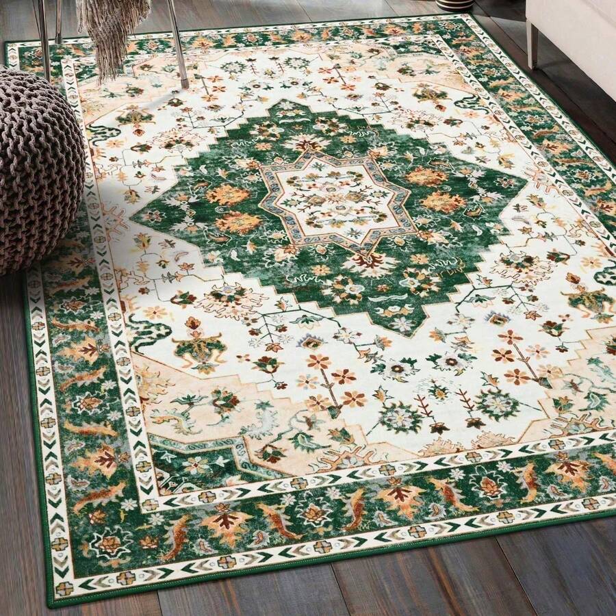 Vintage Design Area Rugs For Living Room, 4x6 Machine Washable Floral ...