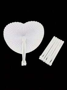 Customized Heart-Shaped & Round Folding Fans, Specially Designed For Weddings, Engagements, Bachelorette Parties, Valentine's Day And Other Occasions. White Heart-Shaped Folding Fans, Can Be DIY Painted, Also Suitable As Party Decorations, Birthday Gifts Or Wedding Gifts. - Multicolor - View 9