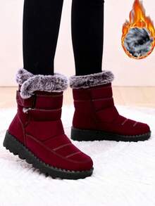 Women's Outdoor Snow Boots, Thermal Lined Thick Mid-Calf Boots, Round Toe Flat Heel, Waterproof Anti-Slip High-Top Boots, Warm Winter Boots For Middle-Aged Women, Size 36-45 - 升級款紅色 - 查看 5