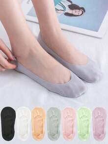 5双装女士夏季薄款竖条纹吸湿排汗隐形休闲剪裁防滑透气浅口纯色船袜 - 彩色 - 查看 2