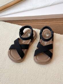 Girls' Elastic Band Slip-On Flat Sandals, Children Flat Shoes For Beach - Black - View 6