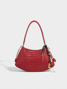 Women's Woven Shoulder Bag, Lightweight Zipper Closure Shoulder Tote Bag - Multicolor - View 10