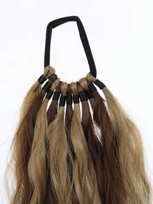 24英寸黑色、棕色和浅棕色多色波浪马尾假发接发，带松紧带，波浪柔和，外观自然，易于佩戴，瞬间增加头发长度和蓬松度，适合女性日常佩戴、节日派对、音乐节和其他场合。 - 彩色 - 查看 4