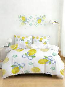 3PCS Fresh Lemon Pattern Duvet Cover Set(1 Duvet Cover + 2 Pillowcases, Comforter Not Included), 100% Polyester Fiber Soft, Lightweight, And Breathable Bedding Set. Unisex Home Decor Suitable For Both Men And Women. Available Sizes: King, Queen, Full, Twin. Perfect For Bedrooms, Guest Rooms, Dormitories, And Hotels Year-Round - Multicolor - View 1