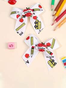 2Pcs Elegant Hair Bow Clips | Colorful Fabric Ruler & Apple Design, Perfect For Back To School And Daily Wear - Multicolor - View 11