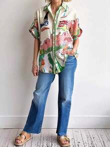 Personalized Graffiti Print Linen Single-Breasted Multi-Button Shirt Summer Vacation - Multicolor - View 4