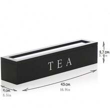 Organizador de Bolsitas de Té de Madera con Tapa de Vidrio, Caja de Almacenamiento de 6 Compartimentos para Té y Sobres de Azúcar, para Cajón o Encimera - Negro - Ver 2