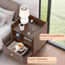 buros para recamaraMesita de Noce Buro para Recamara ntage con Estacion de Carga 3 Nive de Almacenamiento 1 Caones Puos USB y Tomas de Corriente - Buro Multifuncional para Dormito y Sala de Estarburos para recamara - como en la foto - Ver 5