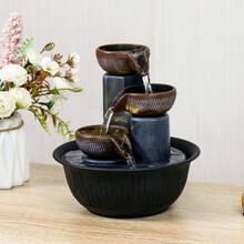 Three Story Indoor Tabletop Waterfall Fountain, Soothing Flowing Water, Suitable For Living Room, Office, Bedroom, Entrance, Club Bar, Corporate Front Desk, Hotel, Cabinet Handicrafts, Creative Holiday Gifts - Black - View 3