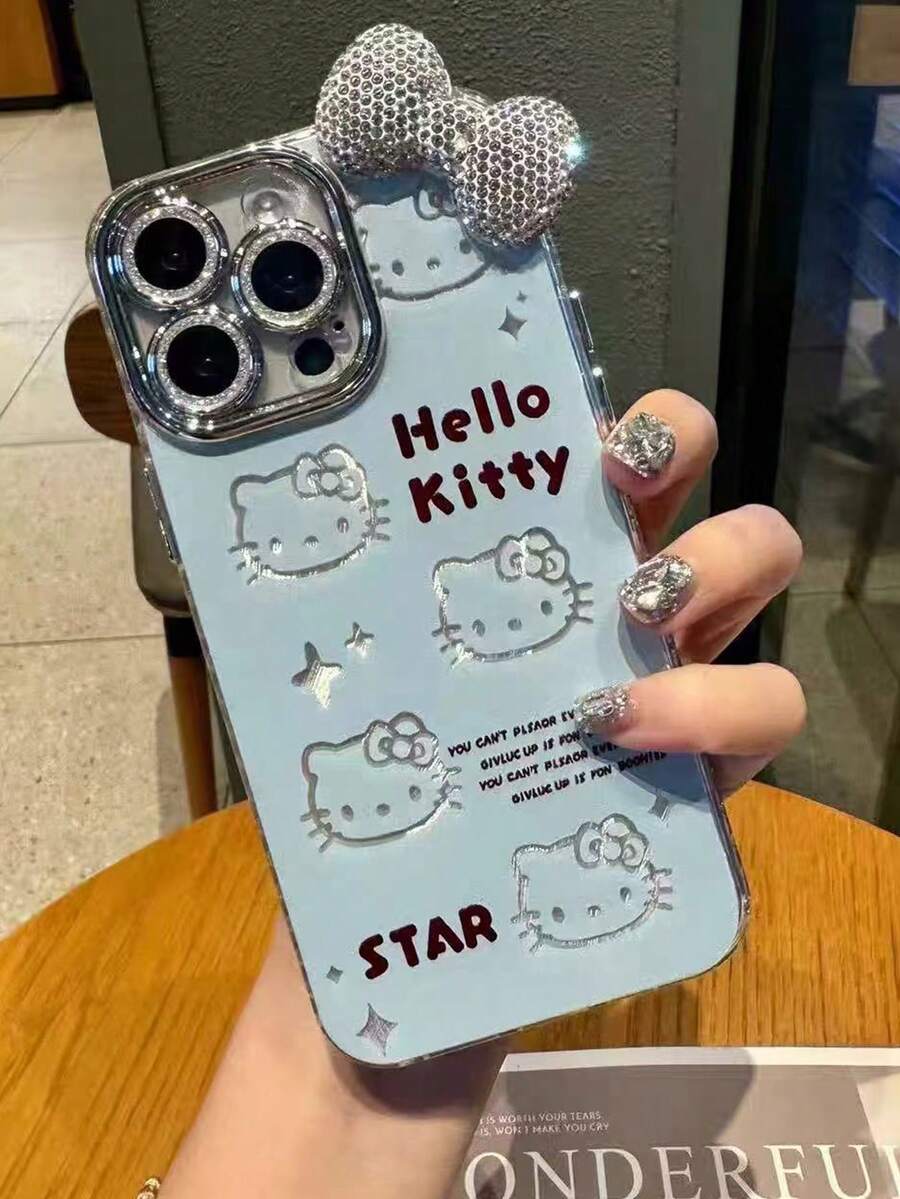 Ốp lưng điện thoại hình mèo con dễ thương Sanrio tương thích với iPhone 17 Pro Max, 11/12/14/16, Apple 15 Plus, họa tiết hoạt hình, nơ đính kim cương lấp lánh, chống sốc. - Nhiều màu - Xem 1