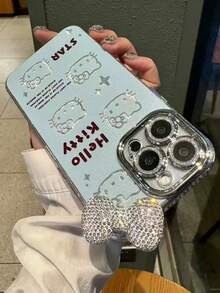 Ốp lưng điện thoại hình mèo con dễ thương Sanrio tương thích với iPhone 17 Pro Max, 11/12/14/16, Apple 15 Plus, họa tiết hoạt hình, nơ đính kim cương lấp lánh, chống sốc. - Nhiều màu - Xem 3