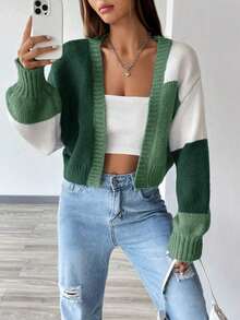 Spring Women's New Color Blocked Shoulder Dustproof Open Collar Wool Sweater, Women's Fashion Matching Thin Knitted Cardigan, Long Sleeve Top Spring Women's Fabric, French Fashion Multi Functional Black And White Striped Knitted Cardigan, Valentine's Day Women's Fashion Essential Plush Knitted Sweater, Preferred Gift For Couple Fashion Clothing - màu xanh lá - Xem 6