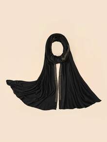 1pc Women's Plain Jersey Soft Headscarf, Casual Arabic Style Long Scarf, Conservative Solid Color Head Wrap, Suitable For Daily Use - Black - View 3