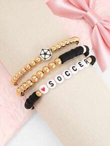 3件套足球字母串珠手链，运动风弹力软陶手链套装 - 款式15 - 查看 6