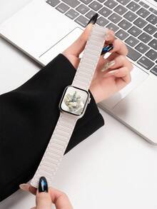 1pc Magnetic Silicone Watch Band, Suitable For Apple Watch 44mm, 45mm, 49mm, 46mm, 42mm, 41mm, 40mm, 38mm, Unisex Single Loop Silicone Material, Compatible With Apple Watch Series 11, 10, 9, 8, 7, 6, 5, 4, 3, SE, 2, Ultra - Starlight - View 3