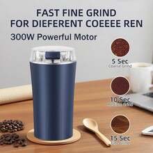 Electric Coffee Grinder, CoffeeBean And Spice Grinder,300w Powerful Power Portable With Heavy-DutyStainless Steel Grind Blades - 藍色 - 查看 5