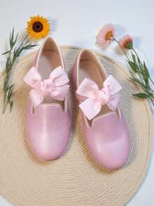 1 Pair Fashionable Autumn/Winter Flat Bow Slip-On Shoes For Girl - Pink - View 3