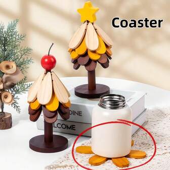 畅销款可折叠木制圣诞树隔热垫，耐热天然材质，适用于热菜、平底锅和厨房装饰配件