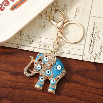 Luxury Creative Drip Oil Elephant Cartoon Keychain Small Pendant Accessories Rhinestone Metal Animal Wholesale Bohemian Zinc Alloy Jewelry, Winter