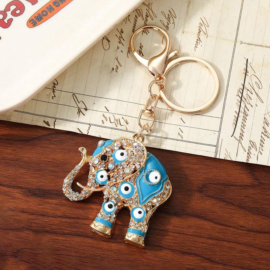 Luxury Creative Drip Oil Elephant Cartoon Keychain Small Pendant Accessories Rhinestone Metal Animal Wholesale Bohemian Zinc Alloy Jewelry, Winter - Multicolor - View 1