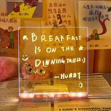 Pizarrón mágico con iluminación, de 15 X 15 CM, incluye juego de 7 plumones, base para sostener e iluminar y pañuelo de microfibra, al dibujar se ilumina - Blanco - Ver 9