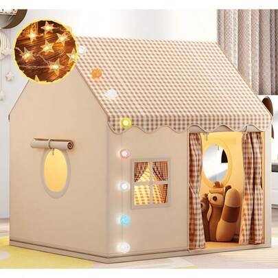 ASDF-KEMIGO Casa de Campaña para Niñas Grande Tienda de Juegos con LED Luces Estrella y Banderines Carpa Castillo Portatil para Interiores Casita Infantil Regalo para Niños 100x120x130cm/39x47x51inches