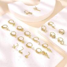 NICEIGHT 20Pcs 20G 316L Stainless Steel Dangle Nose Ring For Women Men L Shaped Dangling Nose Stud Cute Heart Moon Star Nose Hoop Set CZ Flower Leaf Butterfly Dangle Nose Piercing Jewelry - 金色 - 查看 3