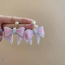 1对优雅蝴蝶结耳环，适合日常佩戴 - 粉紅色 - 查看 4