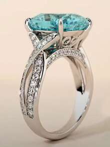 1枚时尚方形宝石戒指，女士时尚戒指 - 湖藍色 - 查看 11