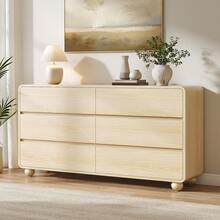 GIKPAL Dresser For Bedroom 6 Drawers, 53" Wide Wood Chests Of Drawers With Handleless & Curved Profile Design, Modern Dresser For Living Room, Entryway - 自然的 - 查看 1