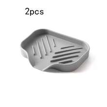 1pc Rectangular Self-Draining Silicone Soap Dish - Bathroom Accessories Multifunctional Soap Holder - Grey - View 12
