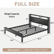 Bed Frame With LED Light, Industrial Platform Bed With Charging Station, 2-Tier Storage Headboard, No Box Spring Needed, Noise-Free, Strong Support Legs - 黑色 - 查看 10