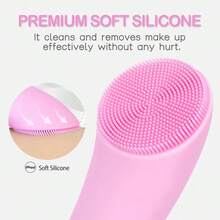Unisex Pink Rechargeable Silicone Facial Cleansing Brush With Heat Massage End Vibrating Exfoliator Waterproof Face Scrubber For Deep Cleaning Women Men Daily Skincare Tools - 粉色 - 查看 7