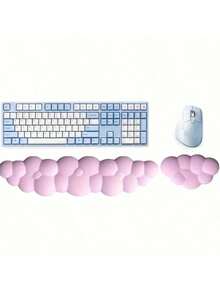 2pcs/Set Cloud Keyboard Wrist Rest Kit, Including Non-Slip Base Cloud Wrist Rest, Desk Phone Mat, Flower Coaster, PU Leather Keyboard Wrist Pad With Ergonomic Memory Foam, Suitable For Computer, Laptop, Office, Gaming, White - Multicolor - View 11
