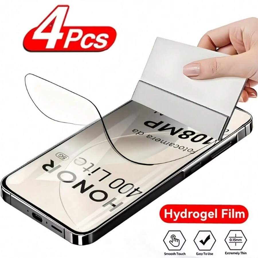 ZMZE 4pcs High Definition Full Coverage Hydrogel Screen Protector Film Compatible With Honor 400/200 Pro/Lite/X9D/X9b/X9c/X7c/X7d/X6C/X8b/Magic8/7 Pro/Lite/500/500 Pro, Anti-Fingerprint Bubble-Free Soft Scratch-Resistant Non-Glass Protective Layer - 4PCS - View 1