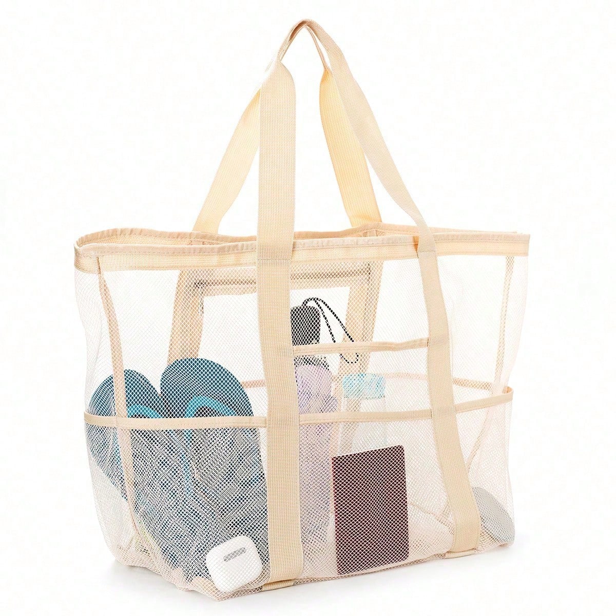Hollow Polyester Mesh Large Capacity Beach Bag, Travel Laundry Bag, Swimming Storage Bag, Minimalist Mesh Beach Bag, Mother's Day Gift For Mom, Summer