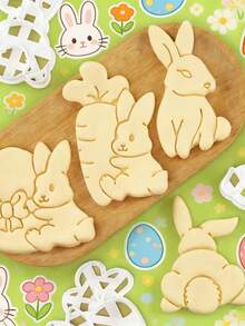 Juego de 4 piezas de cortadores de galletas de Pascua, sellos con diseño de conejo/huevo, sellos para galletas, moldes para hornear, herramientas para hacer galletas de postre, utensilios de cocina, moldes reutilizables, adecuados para manualidades DIY, regalos para fiestas de Pascua - Multicolor - Ver 3